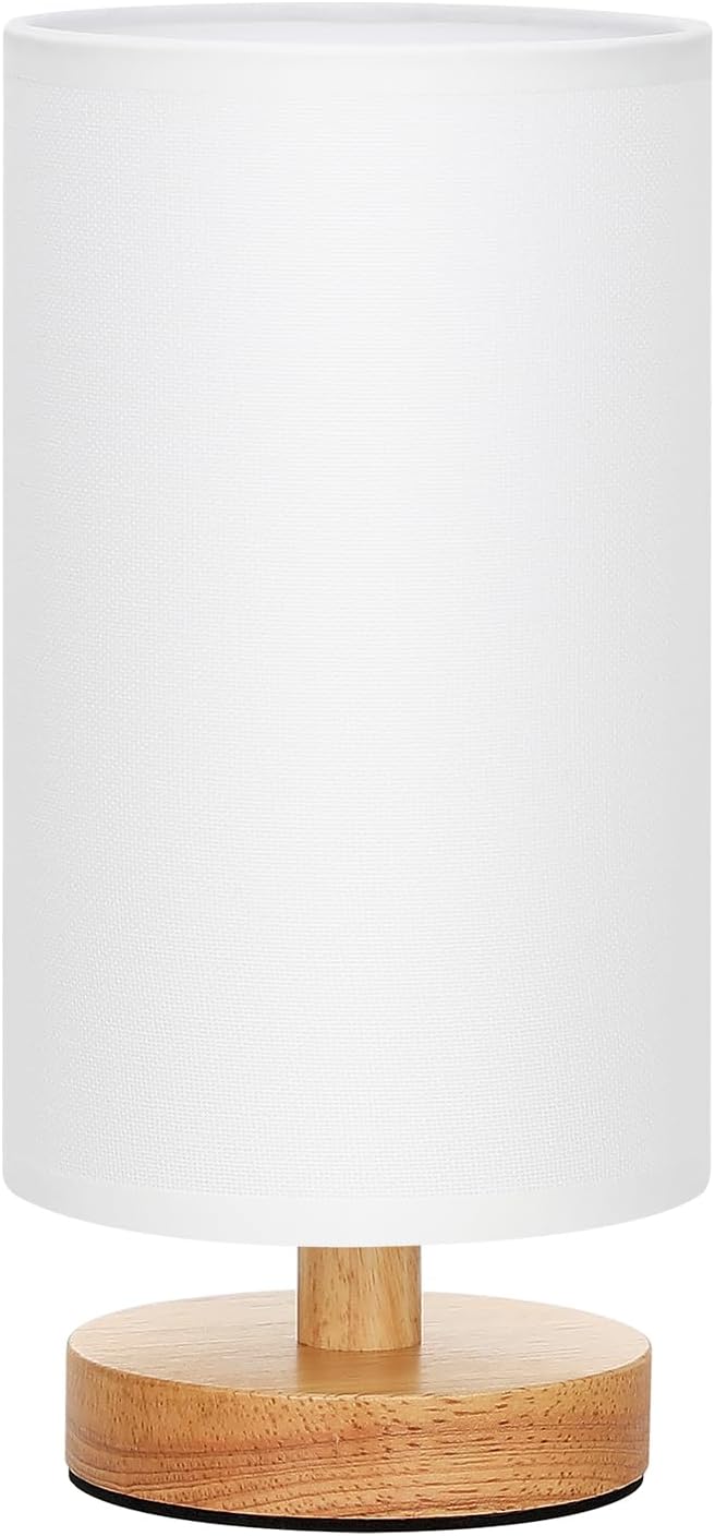 Fenmzee Small Table Lamp for Bedroom - Inline Control, Bedside Lamp with 3000K A15 LED Blub, Easy Assembly (Cream Shade - Wood Base, 9" Inline Control)
