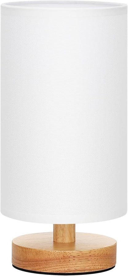 Fenmzee Small Table Lamp for Bedroom - Inline Control, Bedside Lamp with 3000K A15 LED Blub, Easy Assembly (Cream Shade - Wood Base, 9" Inline Control)