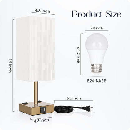 Bedside Table Lamp for Bedroom - Touch Small Lamp with USB C+A Charging Ports & AC Outlets, 3 Way Dimmable Nightstand Light for Living Room (LED Bulb Included, Grey)