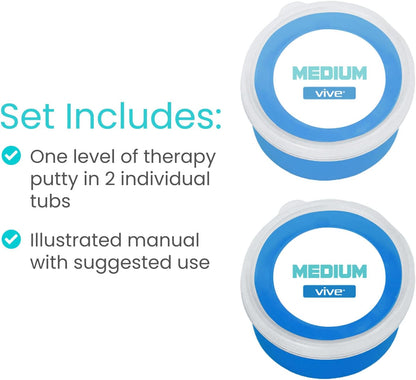 Vive Therapy Putty for Adults, for Hand (2 Pack) - Occupational Sensory Stress Relief Tools - for Physical Exercise, Finger Pain, Grip Strength, Rehab, Arthritis, Forearms, Fidgeting, Motor Skills