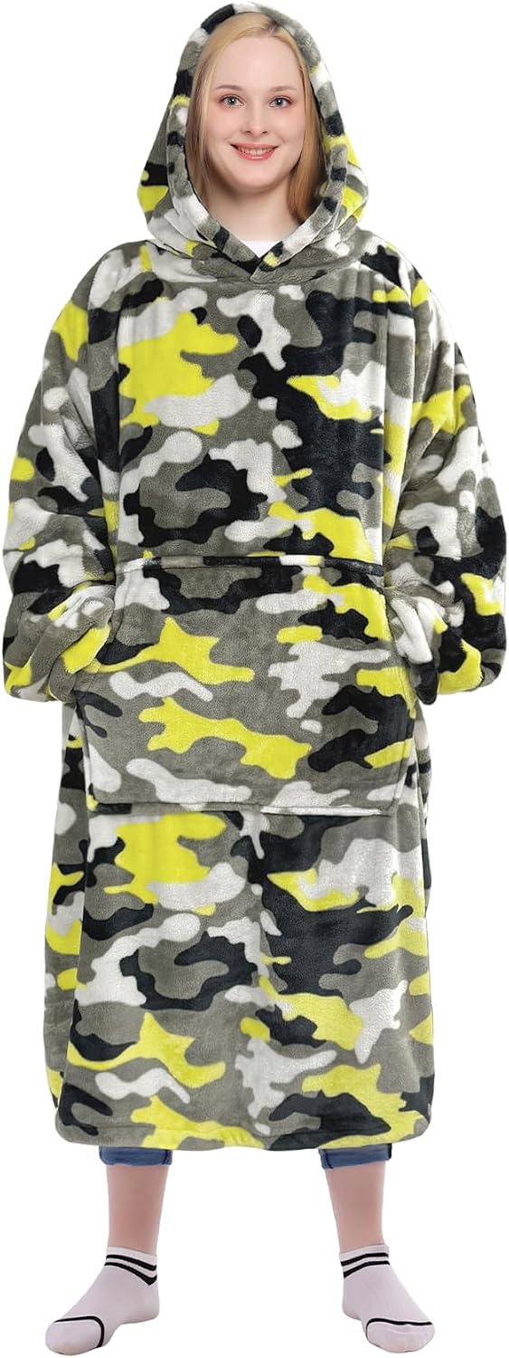 Waitu Wearable Blanket Sweatshirt Gifts for Women and Men, Warm and Cozy Giant Blanket Hoodie, Thick Flannel Blanket with Sleeves and Giant Pocket - Dark Gray