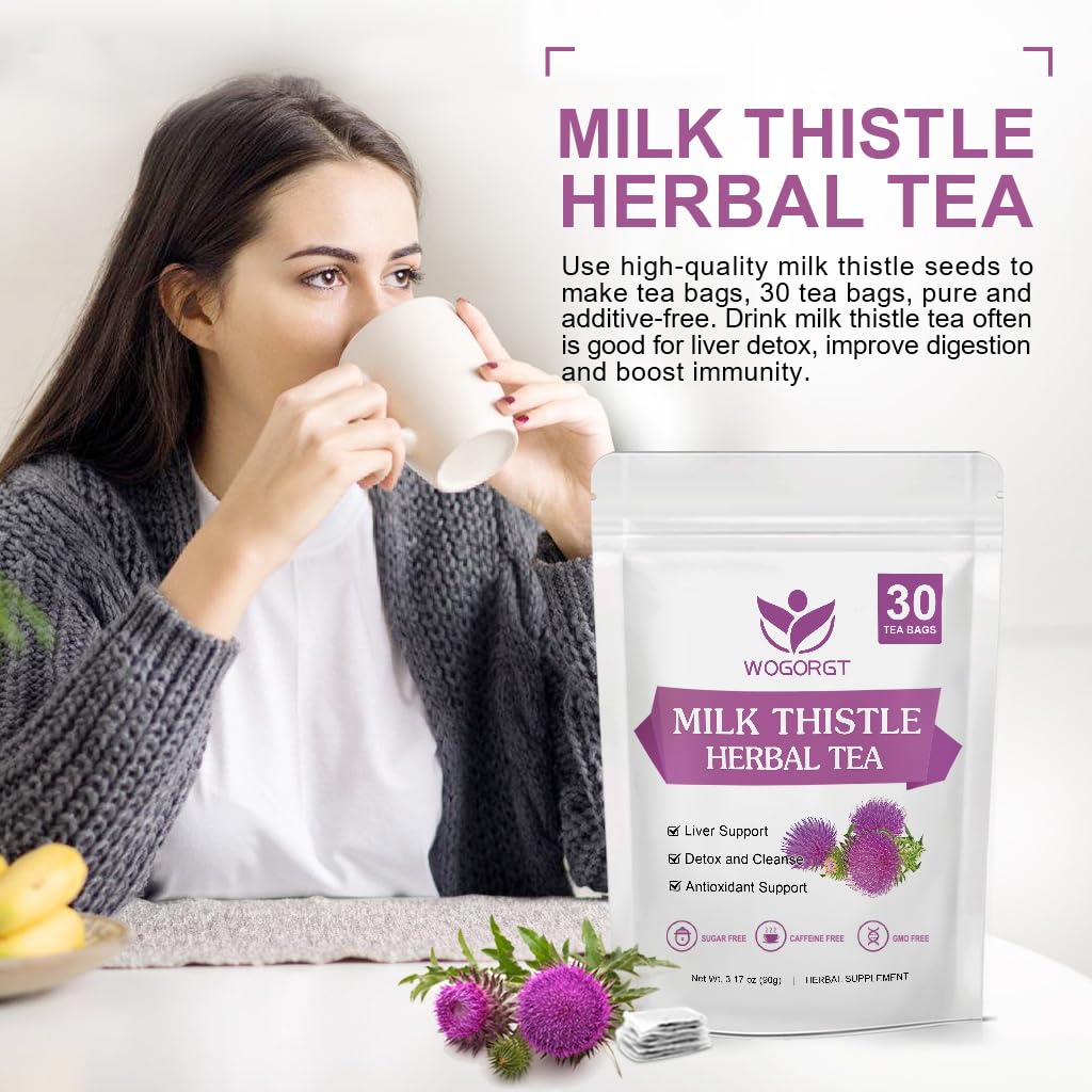Dandelion Root with Milk Thistle Tea - Organic Dandelion Root and Milk Thistle Tea bags for Liver Cleanse, Antioxidant and Immune Support, Caffeine Free - 30 Tea Bags