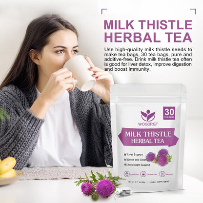 Dandelion Root with Milk Thistle Tea - Organic Dandelion Root and Milk Thistle Tea bags for Liver Cleanse, Antioxidant and Immune Support, Caffeine Free - 30 Tea Bags