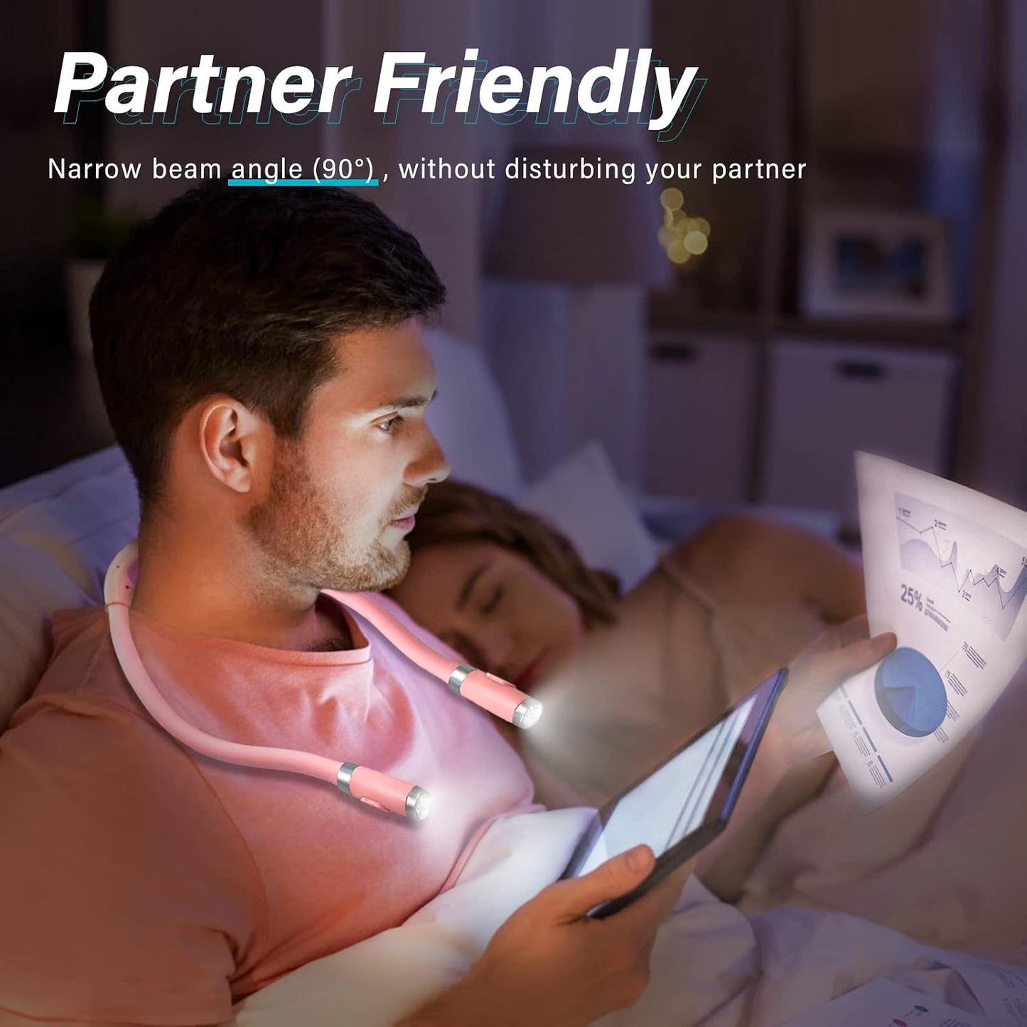 Vekkia Rechargeable LED Neck Reading Light, Book Lights for Reading in Bed, 3 Brightness Levels, Flexible Soft Silicone Arms Comfortable Wear, Long Lasting. Great for Readers, Craft & Knitting