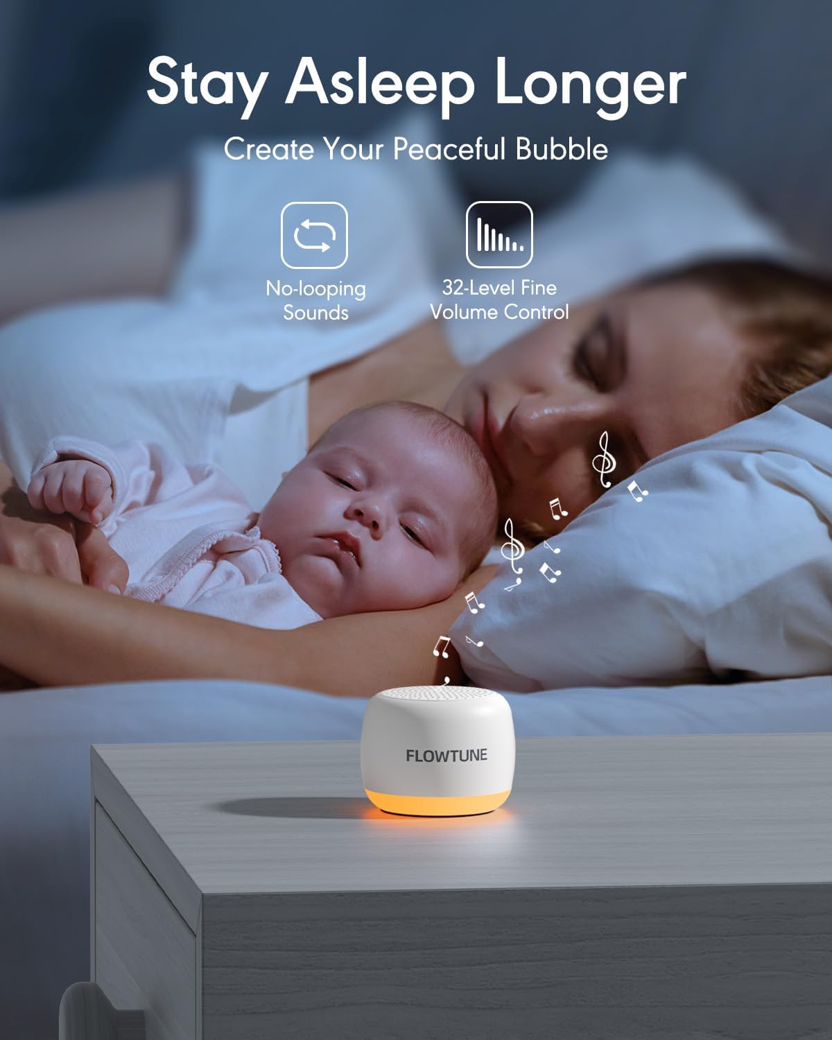 FLOWTUNE Sound Machine White Noise Machine for Baby Adults, 18 Non-looping Sounds, Timer, Memory Function, Portable Sleep Sound Therapy Gift (Mint Green)