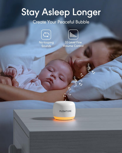 FLOWTUNE Sound Machine White Noise Machine for Baby Adults, 18 Non-looping Sounds, Timer, Memory Function, Portable Sleep Sound Therapy Gift (Mint Green)