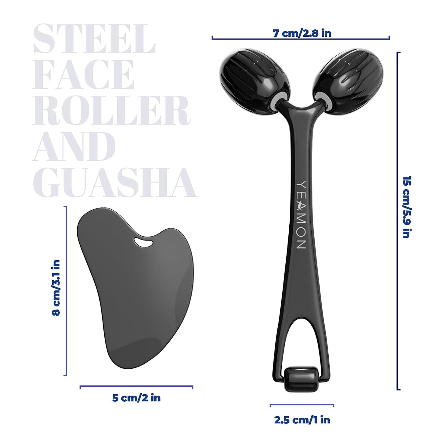 Yeamon Gua Sha Facial Tools and Face Roller Set, Facial Massage Tool for Women’s Skincare Routine,Cooling Stainless Steel Face Sculpting Eyes Roller Guasha for Daily Use or Self-Care Gift for Women