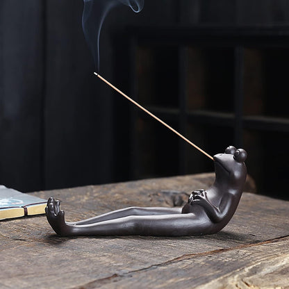 ChangWanna Frog Incense Stick Holder - Ceramic Insence Burner Ash Catcher, Insense Stand with 45 Sandalwood Sticks, Ornament for Aromatherapy/Yoga/Meditation/Home Living Room Office Decor