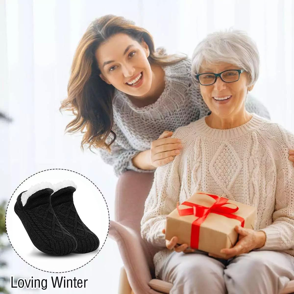 Unisex Fluffy Fuzzy Warm Slipper Socks for Men Women, Thick Fleece Lined Non-Slip Socks Indoor Floor