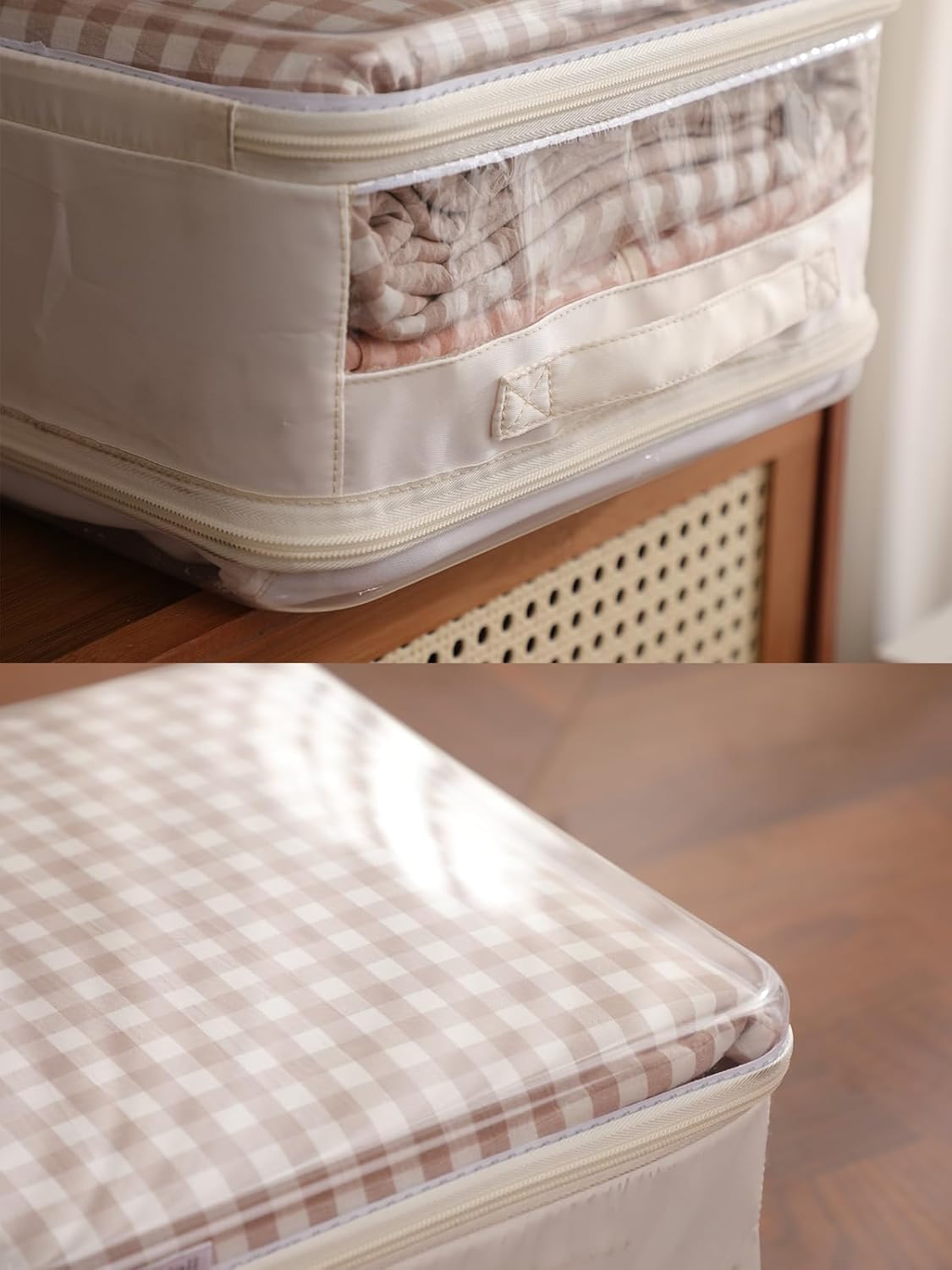CoiiJoii 3 Pack Sheet Organizers And Storage, Double Side Clear Hard Shell Window. Expandable Blanket Storage Bags, Large Stackable Closet Storage Bins.