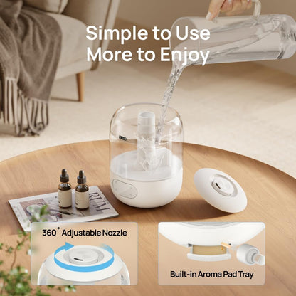 DREO Humidifiers for Bedroom, 3L Top Fill 30H & 26dB Quiet Runtime for Large Room, Cool Mist Ultrasonic Humidifier with Humidity Sensor, Night Light for Home, Baby, Nursery, Plants, 360° Nozzle, Black