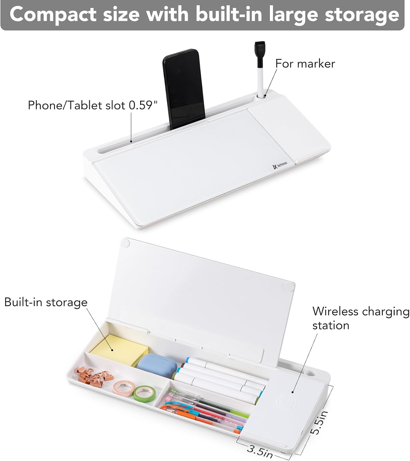 Varhomax Glass Weekly Dry Erase Desk White Board, Desktop to Do List Planner Whiteboard Calendar with Storage Caddy Memo for Home and Office, White