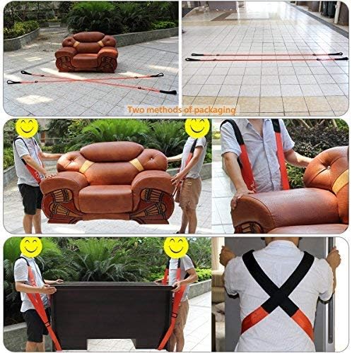 Moving Straps 2-Person Lifting and Moving System Adjustable Shoulder Lifting Carrying and Moving Straps Easily Move Lift Carry Secure Furniture Heavy Objects Orange