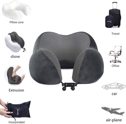 TALLGO Travel Pillow, Best Memory Foam Neck Pillow Head Support Soft Pillow for Sleeping Rest, Airplane Car & Home Use (Black)