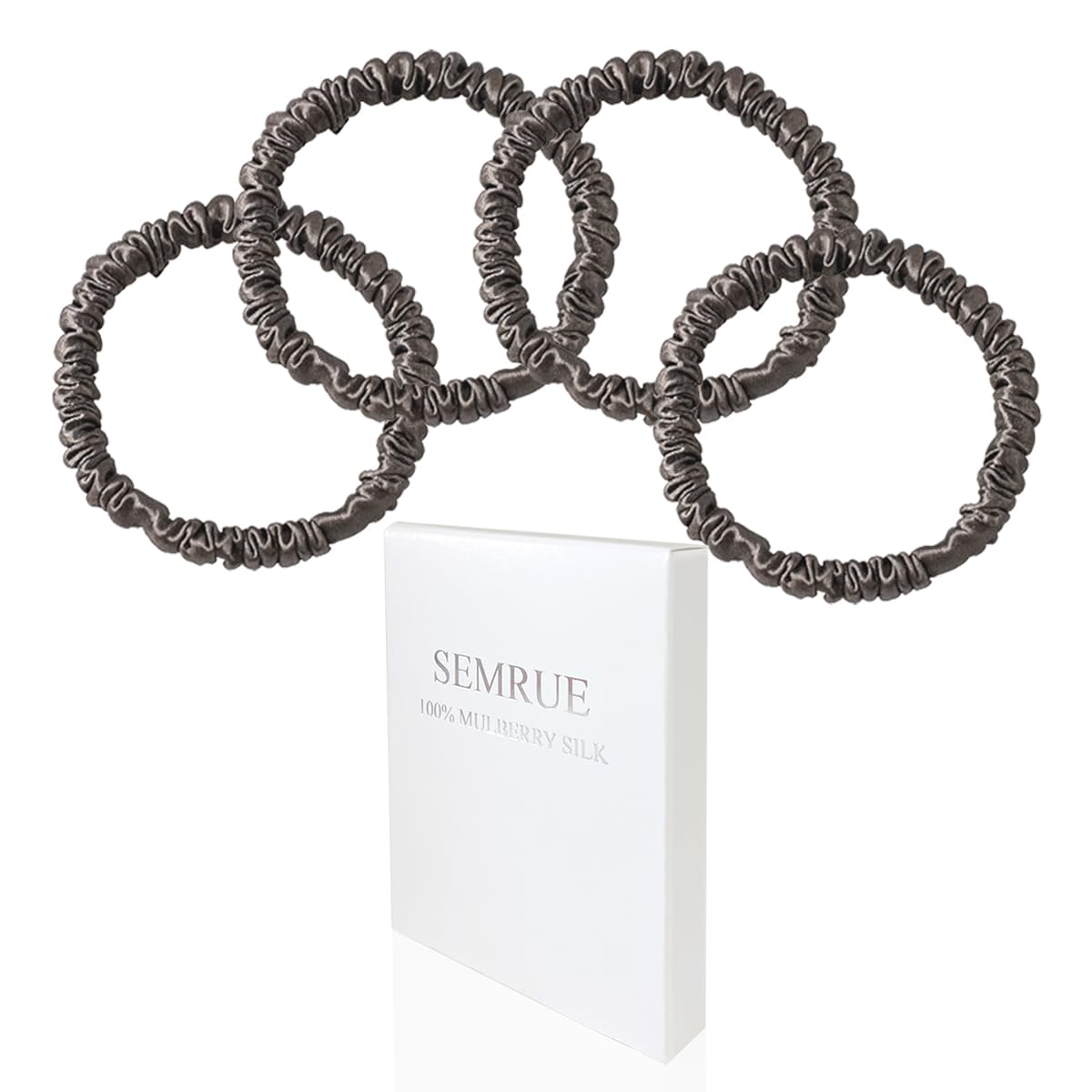 22 Momme 100% Pure Mulberry Silk Scrunchies (4 PCS) - Small Hair Elastics and Ties for Women, Sleep Hair Care, No Damage, Black