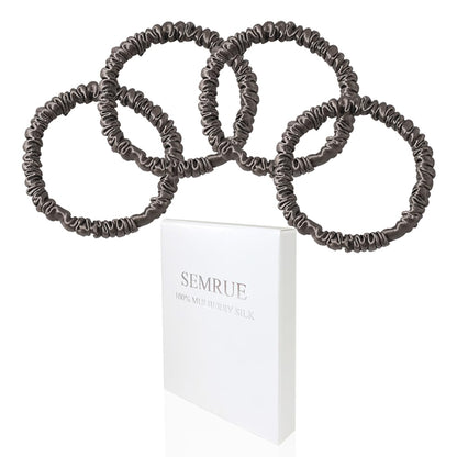 22 Momme 100% Pure Mulberry Silk Scrunchies (4 PCS) - Small Hair Elastics and Ties for Women, Sleep Hair Care, No Damage, Black