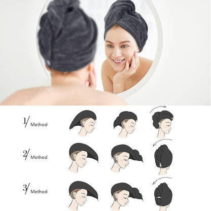 SINLAND Microfiber Hair Drying Cap Hair Towel Turban Twist for Women Fast Drying Towels Head Turban Absorbent Soft Lightweight 3 Pack Black