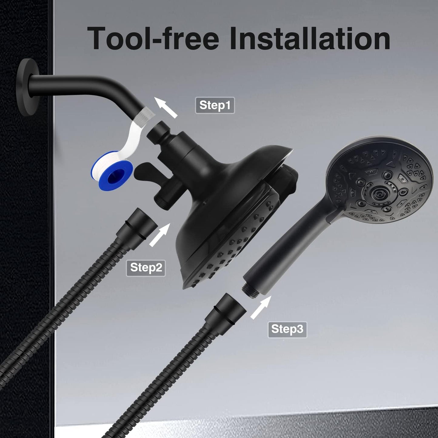 INAVAMZ Shower Head with Handheld High Pressure: Hand Held Shower Head & Rain Shower Head 2-IN-1 Shower Head with 59" Rotatable Stainless Steel Hose, Shower Trim Systems, Sliver 2.5 GPM 15391 Filter