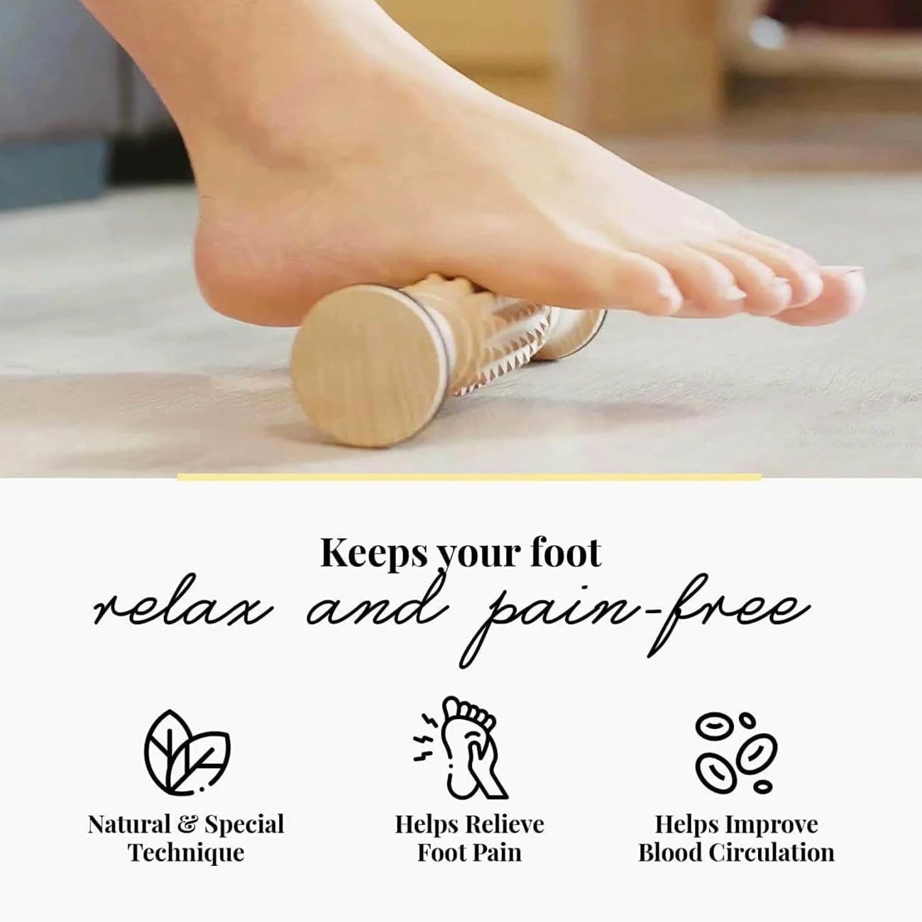 tuuli Wooden Foot Massager, Grooved Muscle Roller, Helps Ease Muscle Tension and Improve Blood Circulation, Natural Wood Therapy Massage Tools for Feet (M)