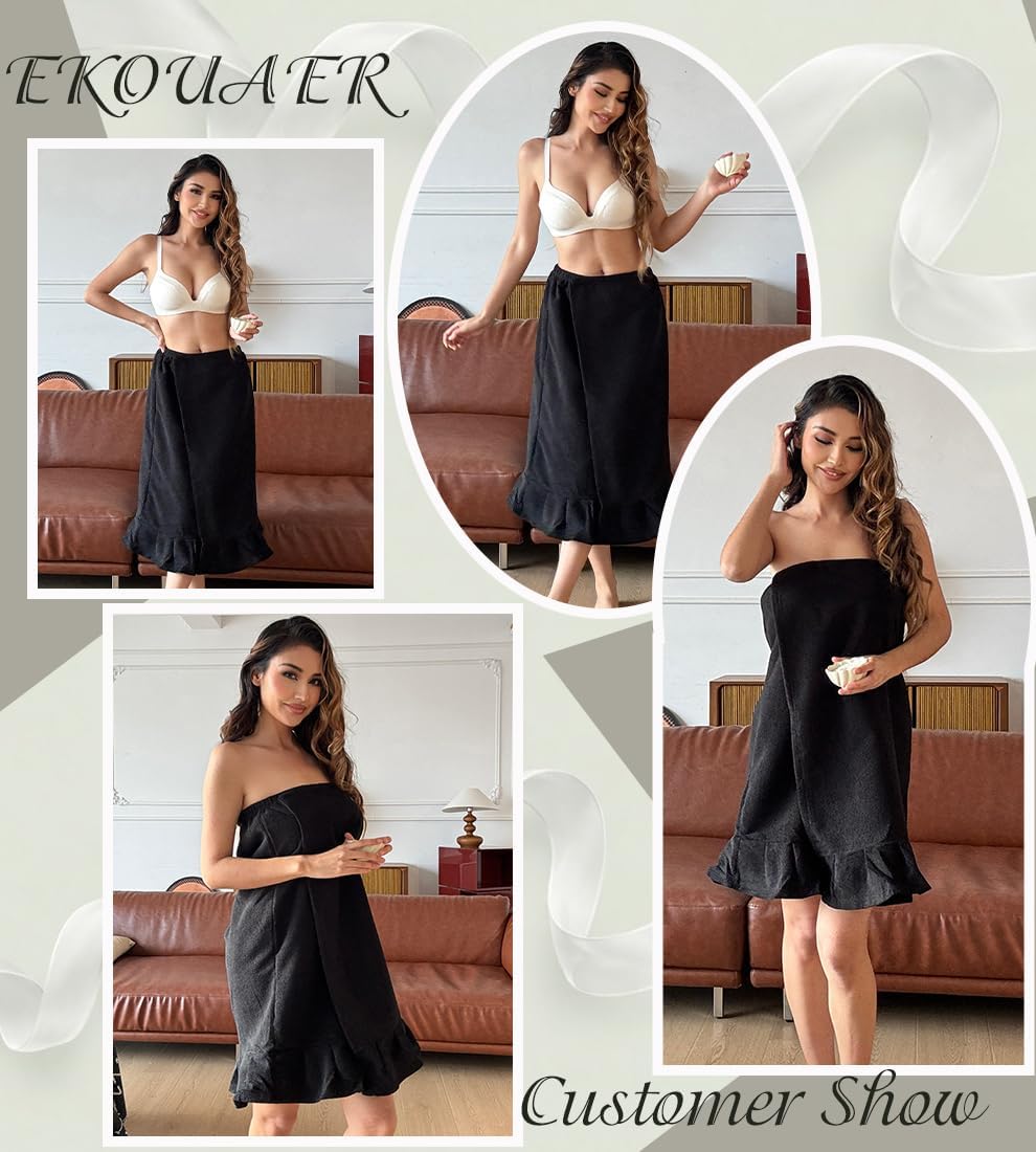 Ekouaer Towel Wrap for Women With Velcro Ruffle Wrap Robes