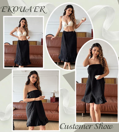 Ekouaer Towel Wrap for Women With Velcro Ruffle Wrap Robes