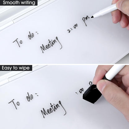 Varhomax Glass Weekly Dry Erase Desk White Board, Desktop to Do List Planner Whiteboard Calendar with Storage Caddy Memo for Home and Office, White