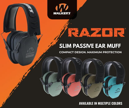 Walker's Razor Slim Passive Earmuffs Ultra Low Profile 27dB NRR Light Weight