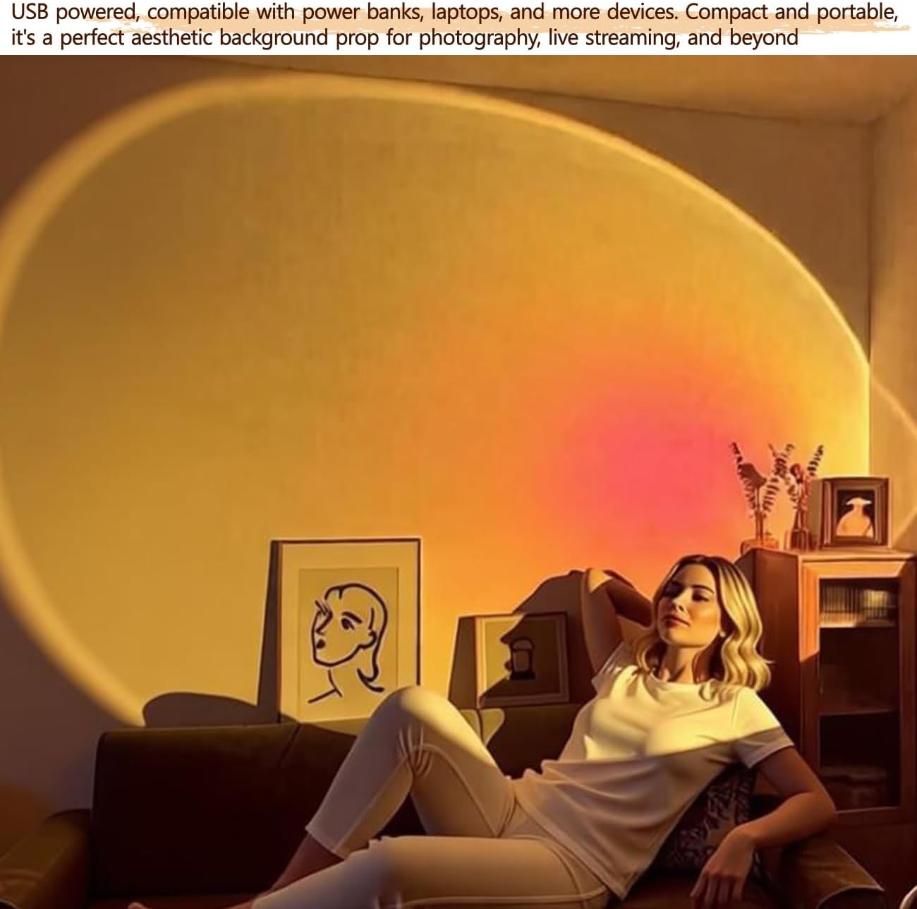 Jensense Sunset Lamp Golden Glow Closely Sunset Sunrise Feel Night Light Simple Mood Light Decor Bedroom Photography Live Streaming Background, NO APP, NO Color Changing