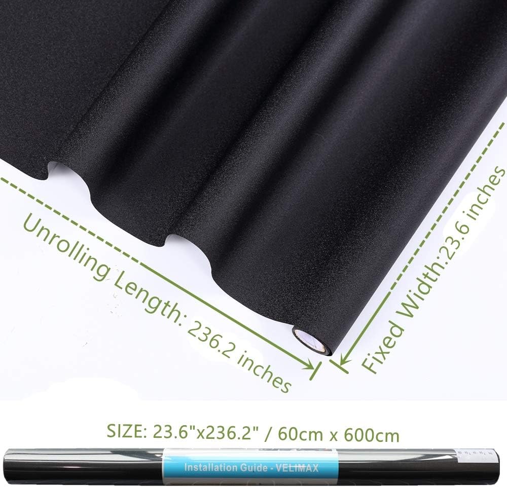 VELIMAX Static Cling Total Blackout Window Film Privacy Room Darkening Window Tint Black Window Cover 100% Light Blocking No Glue (17.7 x 78.7 inches)