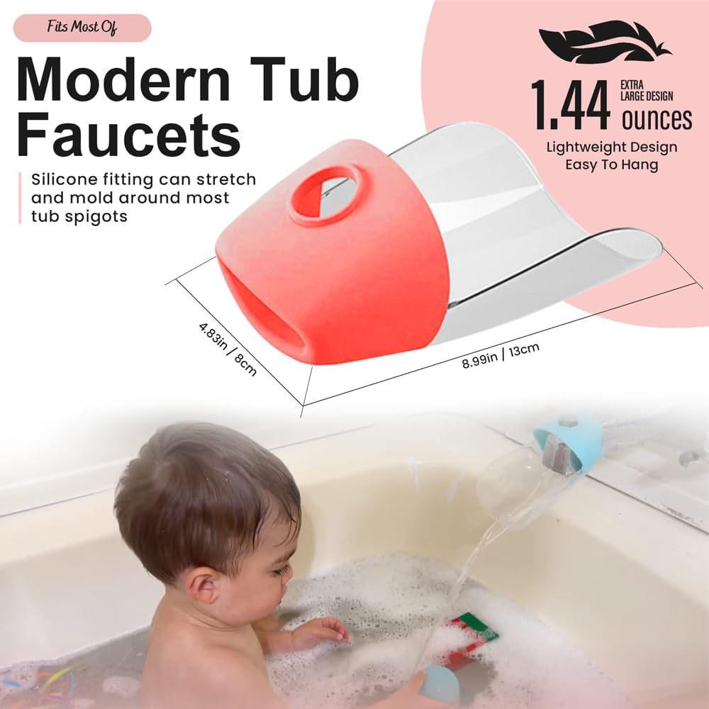 Bath Helper - Bath Tub Faucet Extender - Guides Water Directly from Faucet to Baby Bath Tub Without Excessive Water Waste and Splashing (Clear White)