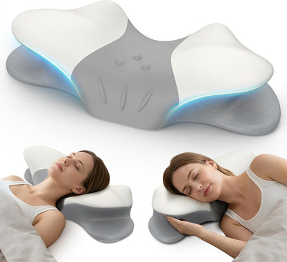 beslovo Cervical Neck Pillow for Pain Relief, Ergonomic Side Sleeper Pillow, Orthopedic Neck Support Contour Memory Foam Pillow for Side Back Stomach Sleepers, Ideal for Office Travel (Grey&White)