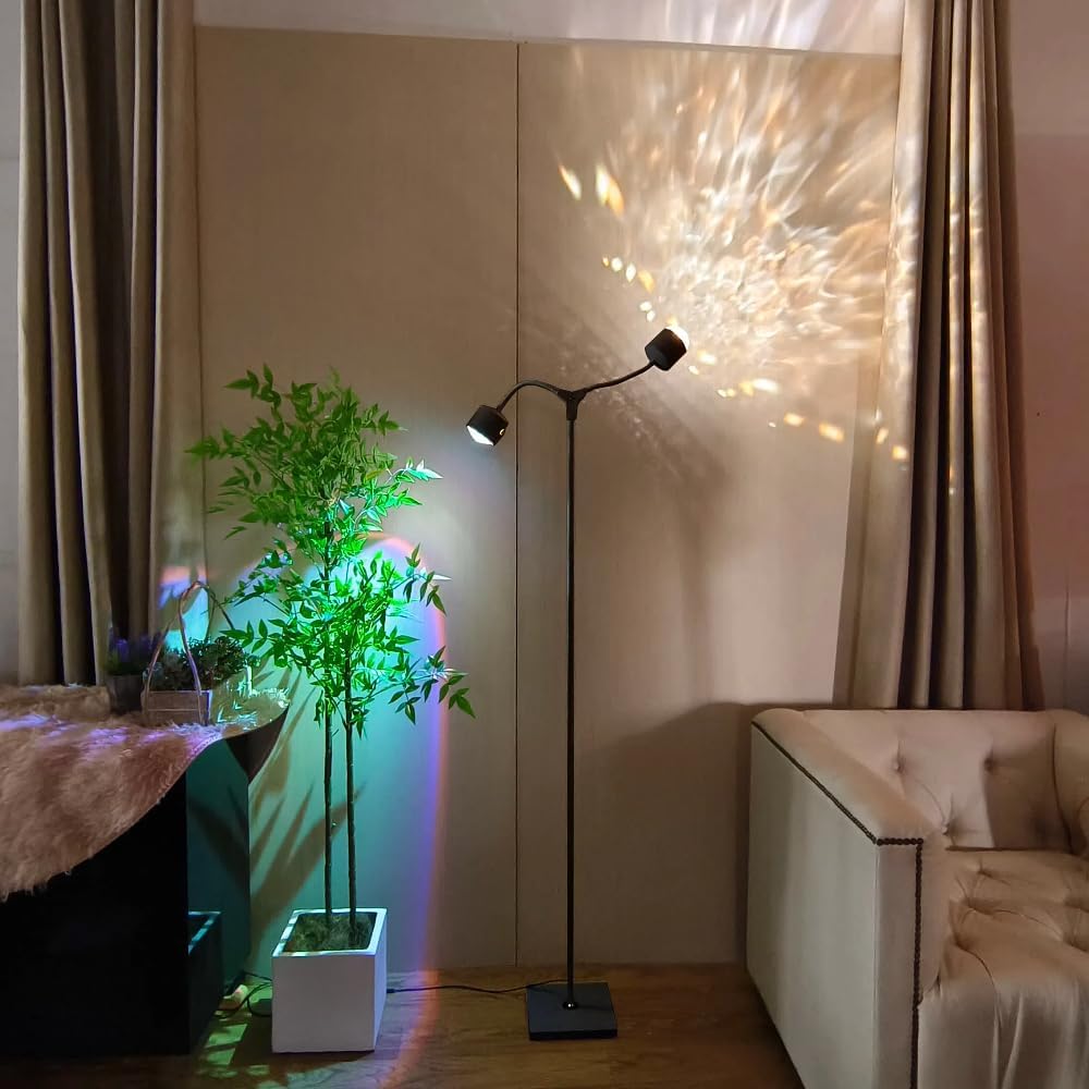 Sunset Lamp Projector Led Lights 3D Ocean Wave with Remote, 16 Colors Night Light 720° Rotation & Four Mode with American Standard Plug, Modern Floor Stand Night Light for Bedroom (White Double-End)