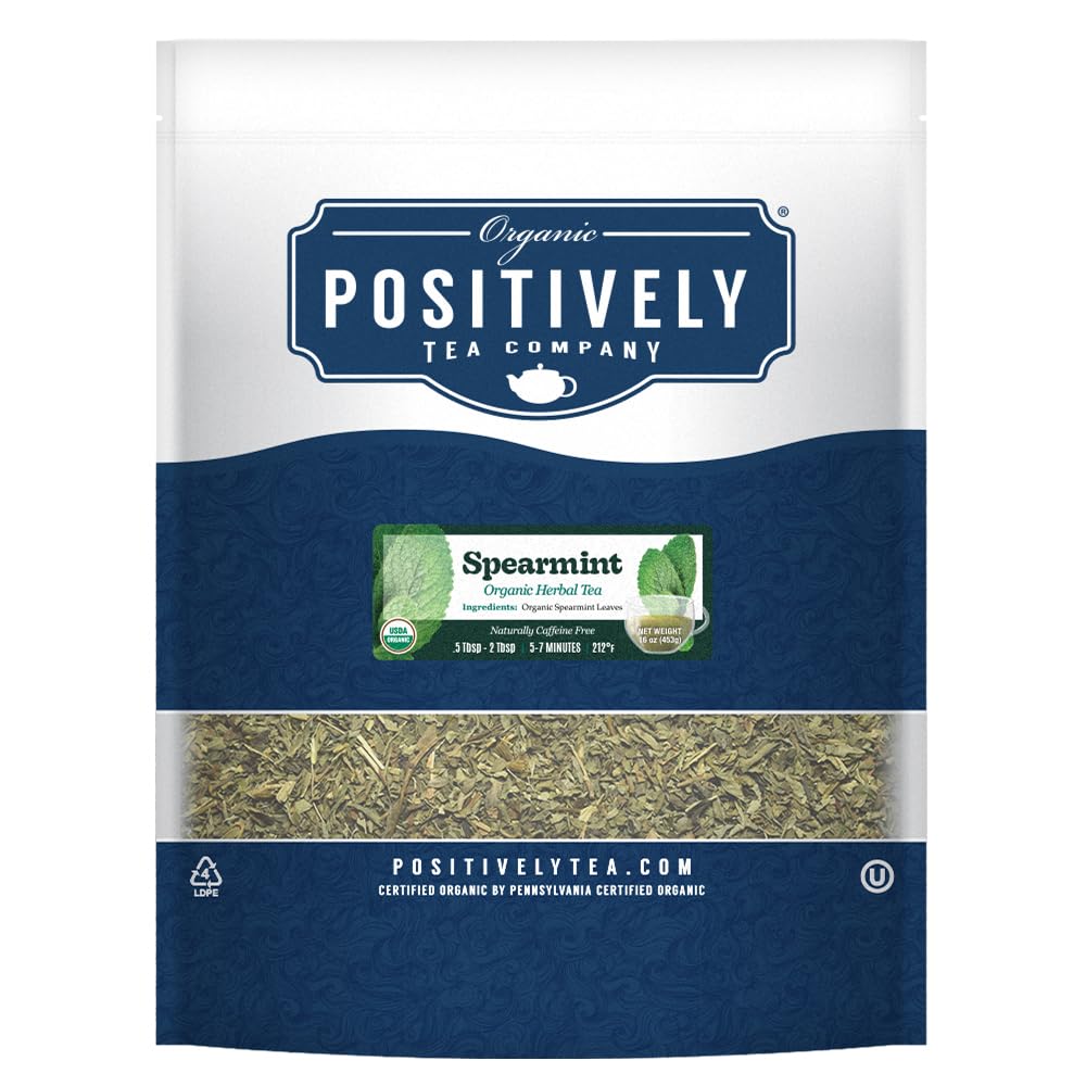 Positively Tea, Organic Spearmint Leaf, Herbal Tea, Loose Leaf, 16 Ounce