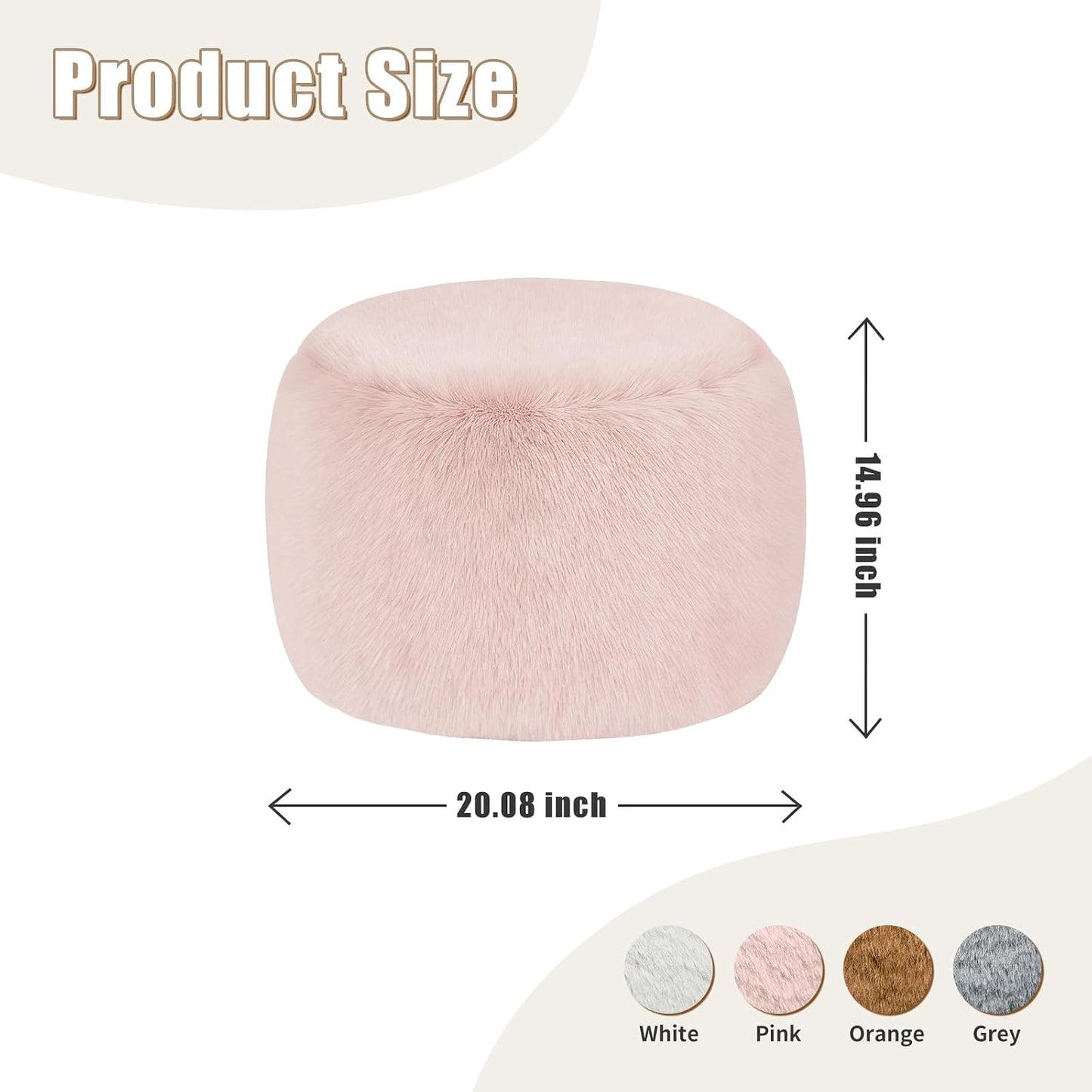 Round Stuffed Pouf Ottoman Foot Rest, Faux Fur Poufs with Memory Foam Filling, Ottomans for Living Room, Nursery, Dorm, Soft Foot Stool Ottoman for Couch, Perfect for Resting Your Feet (Grey, 20 Inch)