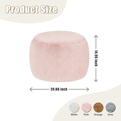 Round Stuffed Pouf Ottoman Foot Rest, Faux Fur Poufs with Memory Foam Filling, Ottomans for Living Room, Nursery, Dorm, Soft Foot Stool Ottoman for Couch, Perfect for Resting Your Feet (Grey, 20 Inch)