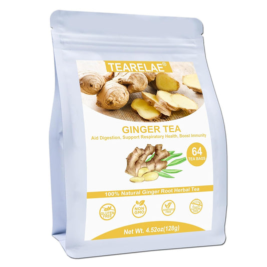 TEARELAE - Ginger Tea Bags, 64 Count, 100% Pure Ginger Root Tea