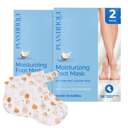 PLANTIFIQUE Korean Foot Mask with Shea Butter 4 Pairs box for Dry & Cracked Feet | Hydrating Socks for Soft Heels | Intense Moisturizing and Repairing Dry Rough Skin | Foot Spa | Happy Feet Mask