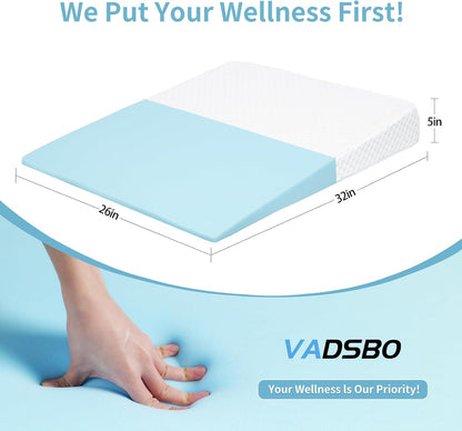 VADSBO Wedge Pillow, Bed Wedge Pillows for Sleeping, Snoring, Back Support, After Surgery, Foam Triangle Pillow, Removable Washable Cover (Gray, 5in)