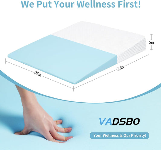 VADSBO Wedge Pillow, Bed Wedge Pillows for Sleeping, Snoring, Back Support, After Surgery, Foam Triangle Pillow, Removable Washable Cover (Gray, 5in)