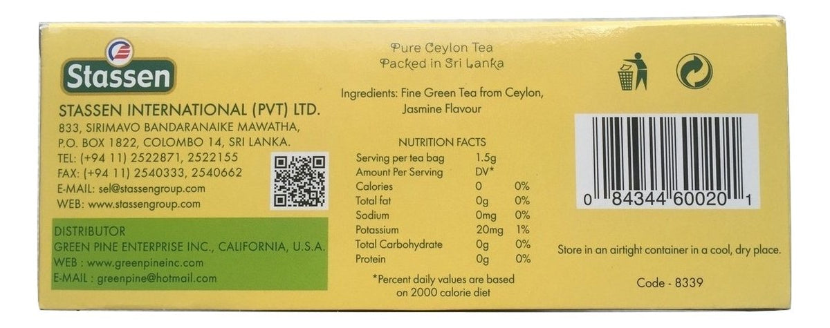 Stassen Pure Jasmine Green Tea, 100 Tea Bags (Pack of 2)