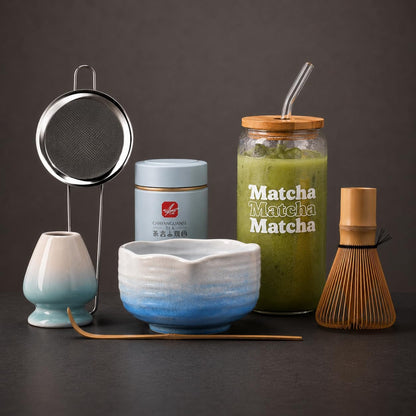 BARISTA EMPEROR® MATCHA WHISK SET PREMIUM 11pcs - Professional Matcha Kit Set with Matcha Bowl, Matcha Whisk, Milk Frother, Spoon, Sifter, Scoop, Stand, Cup, Tea Mat, Cloth - Matcha Bowl Set