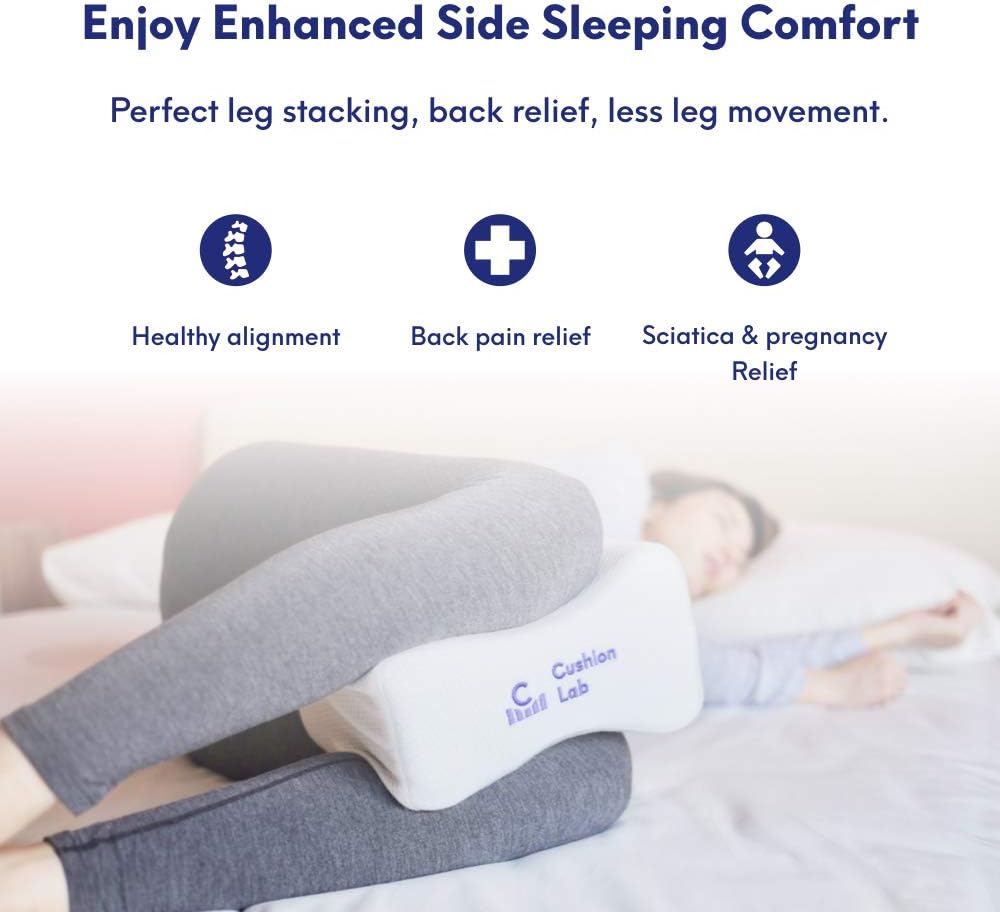 Cushion Lab Extra Dense Orthopedic Knee Pillow for Back Pain Relief, Leg Pain, Hip, Pregnancy, Sciatica & Joint Pain - Memory Foam Wedge Pillow Contour