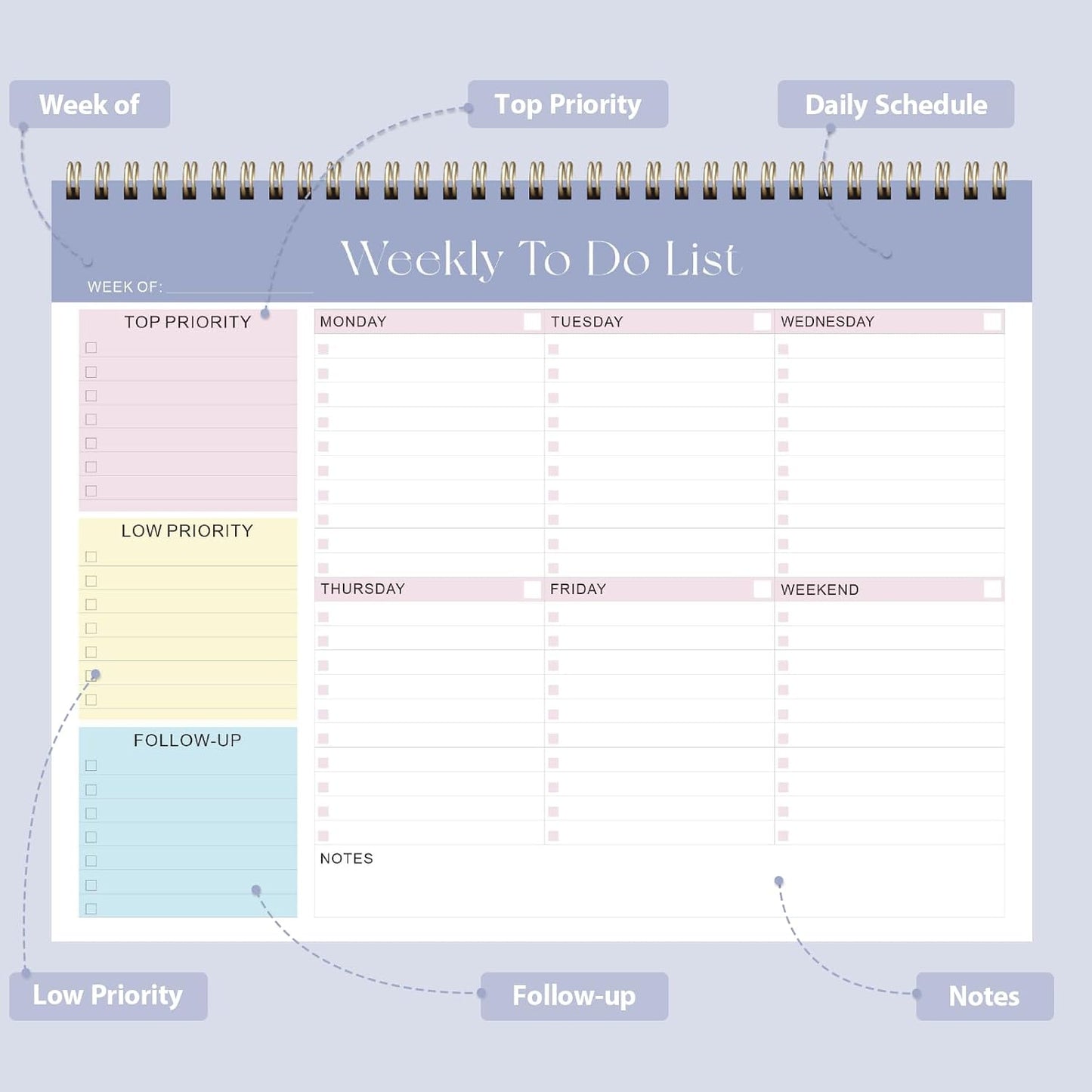 Weekly To Do List Notepad, Undated Planner with 52 Sheets (8.5''x11'') | Desk Accessories and Supplies, Women & Man, Home School & Work