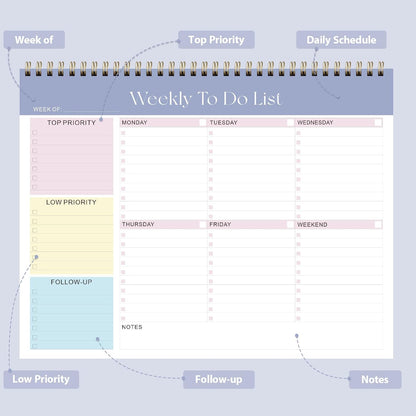 Weekly To Do List Notepad, Undated Planner with 52 Sheets (8.5''x11'') | Desk Accessories and Supplies, Women & Man, Home School & Work