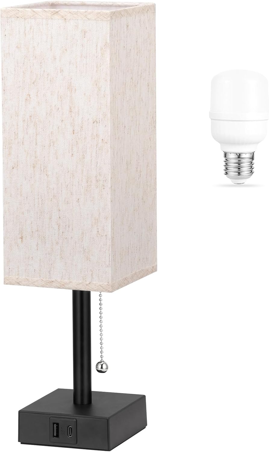 aooshine Small Table Lamp for Bedroom - Bedside Lamps for Nightstand, Minimalist Night Stand Light Lamp with Square Fabric Shade, Desk Reading Lamp for Kids Room Living Room Office Dorm