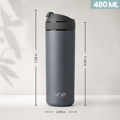 VIVA Recharge Tea Infuser Bottle, 16 oz Insulated Stainless Steel Travel Tea Tumbler with Infuser for Loose Leaf, Hot & Cold Tea & Coffee, Patented Steep Control, Leak-Resistant Lid - Mustard