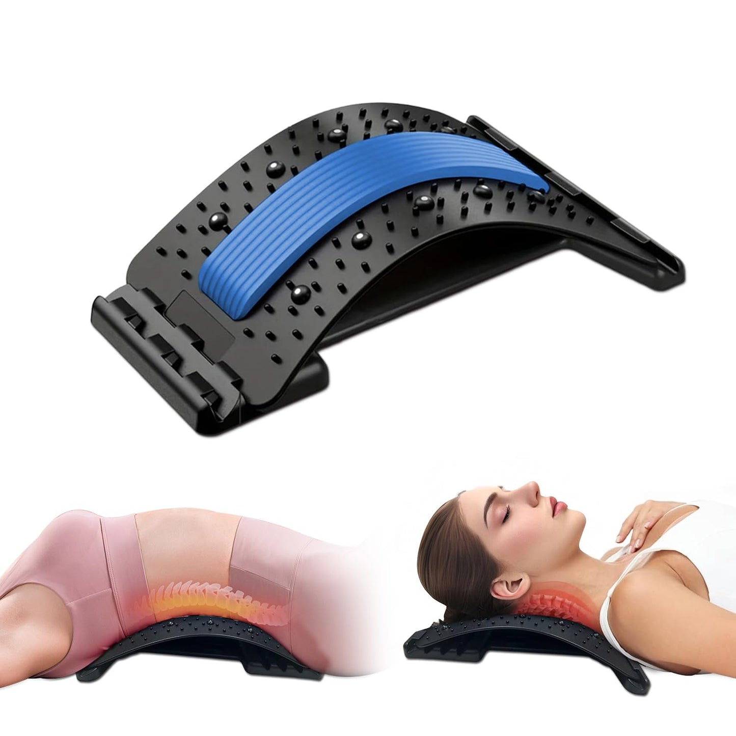 Back Stretcher - 4-Level Adjustable Lumbar Support Board & Back Cracker for Lower Back Pain Relief, Home Office Use (Blue)
