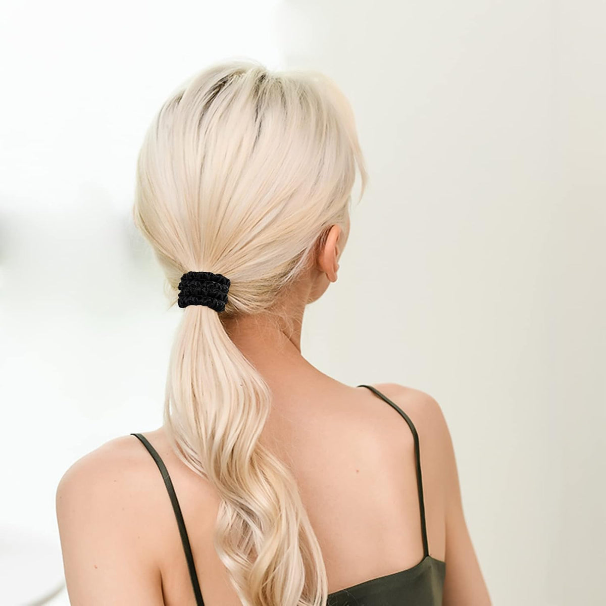 Silk Scrunchies for Hair 100% Mulberry Silk Hair Ties 3 Pack(Black, Navy Blue, Emerald)