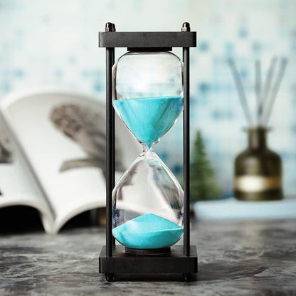 Hourglass Timer 60 Minute, Black Wooden Frame Decorative Sand Timer (Black Sand, Large Size)
