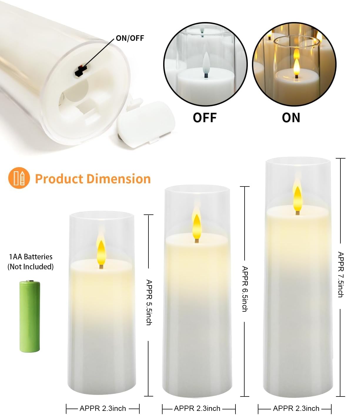 kakoya Flickering Flameless Candles Battery Operated with Remote and 2/4/6/8 H Timer Acrylic Led Pillar Candles Pack of 9 (appr D2.3"xH5.5"6.5"7.5")with Realistic 3D Wick Candles for Home Decor(White)